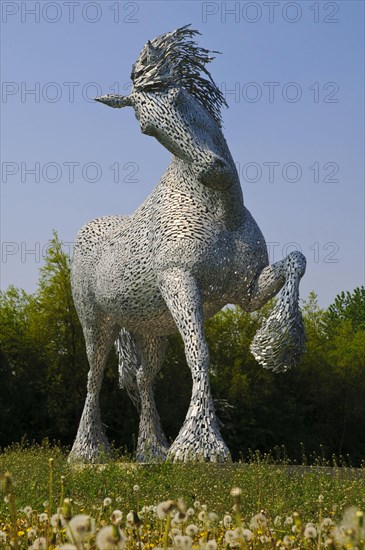 Metal Sculpture of a Gypsy Cob Horse on a Carousel