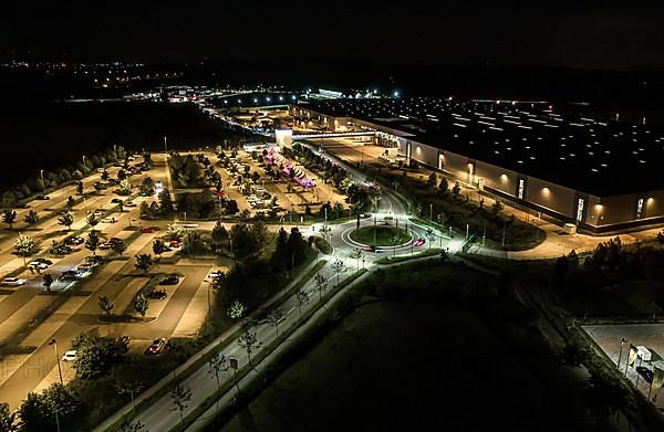Aerial view at night of the industrial area