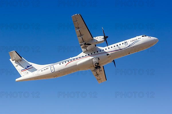 An ATR 72-500 aircraft of Luebeck Air with the registration D-ALBC at Stuttgart Airport