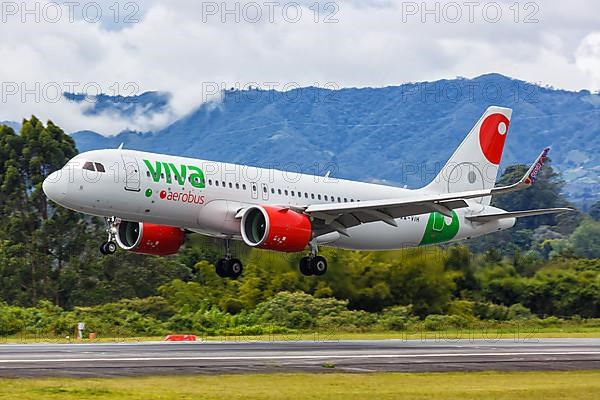 An Airbus A320neo aircraft of Viva Aerobus with registration number XA-VIH at Medellin Rionegro Airport