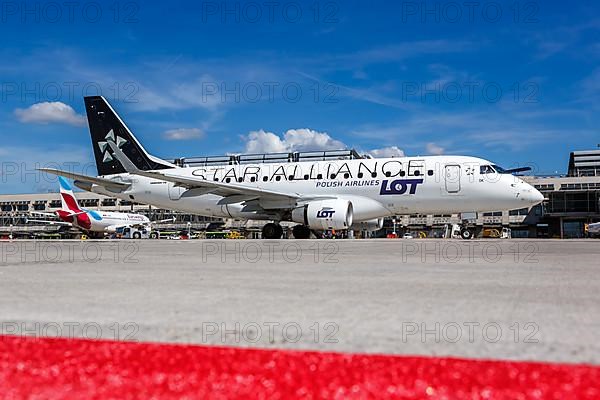 A LOT Polish Airlines Embraer ERJ170 with registration SP-LDK and Star Alliance special livery at Stuttgart Airport