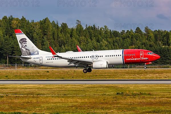 A Norwegian Boeing 737-800 aircraft with registration LN-NIB at Oslo Gardermoen Airport