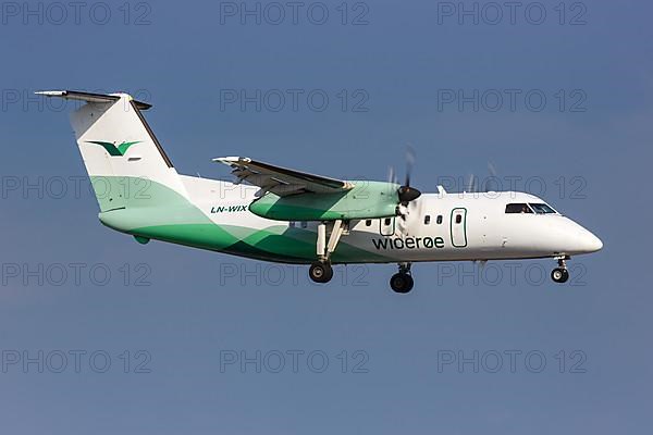 A De Havilland Canada Dash 8-100 aircraft of Wideroe with registration LN-WIX at Oslo Gardermoen Airport