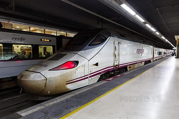 AVE Talgo 250 high-speed train of RENFE in Barcelona Sants station