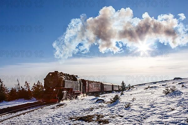 Steam train of the Brockenbahn railway Steam railway on the Brocken