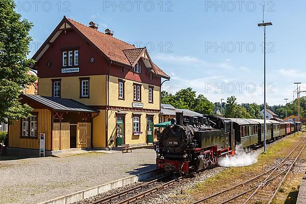 Steam train Oechsle Museumsbahn railway steam railway at the station in Ochsenhausen