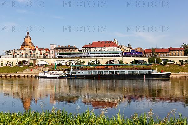 Landsberg an der Warthe town on the river with a train in Gorzow Wielkopolski