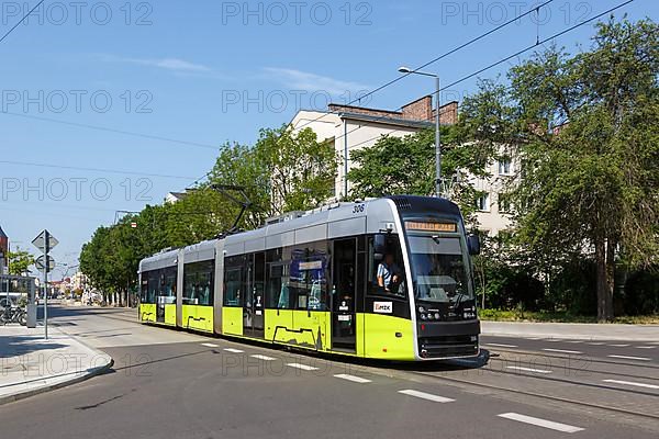 Landsberg an der Warthe tram Pesa Twist tram at the Katedra stop Public transport in Gorzow Wielkopolski