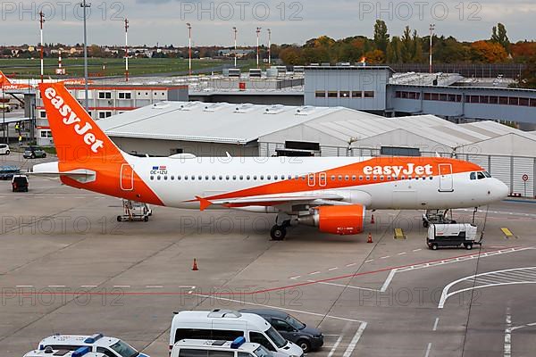 Airbus A320 aircraft of EasyJet with registration number OE-IZU at Tegel Airport in Berlin
