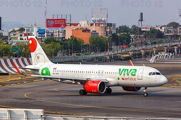 An Airbus A320neo aircraft of Viva Aerobus with registration number XA-VIQ at Mexico City Airport