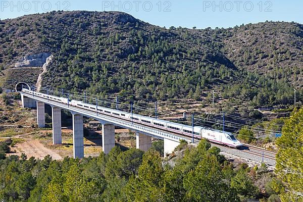 Talgo 350 high-speed train of RENFE on the line Madrid