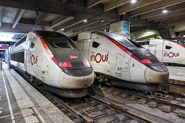 TGV Duplex trains SNCF high speed train at Gare Montparnasse station in Paris