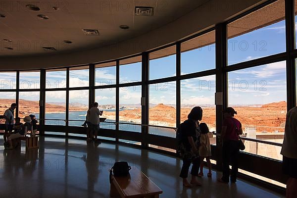 View through windows of visitor centre at Hoover Dam