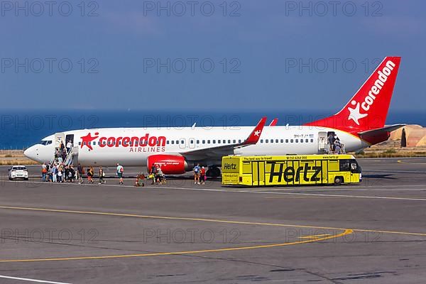 A Corendon Airlines Boeing 737-800 with registration number 9H-TJA at Heraklion Airport