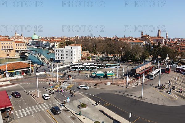 Bus station with tram on rubber wheels Tram Venezia at Piazzale Roma in Venice