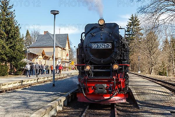 Steam train of the Brockenbahn railway steam railway at Drei Annen Hohne station