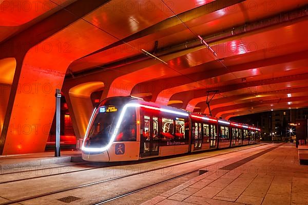 Modern tramway Alstom Citadis X05 line T9 at Trois Communes stop Public transport Transport in Paris