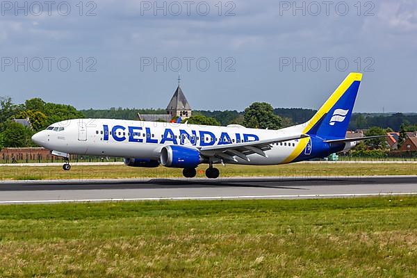 A Boeing 737 MAX 8 aircraft of Icelandair with registration TF-ICY at Brussels Airport