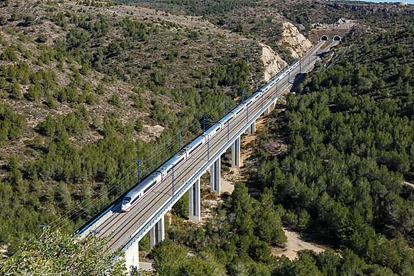 AVE Siemens Velaro high-speed train of RENFE on the line Madrid