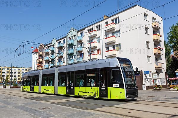 Landsberg an der Warthe tram Pesa Twist tram at the Katedra stop Public transport in Gorzow Wielkopolski