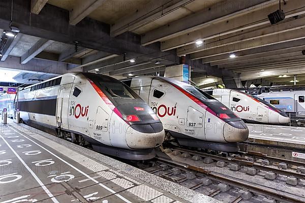 TGV Duplex trains SNCF high speed train at Gare Montparnasse station in Paris