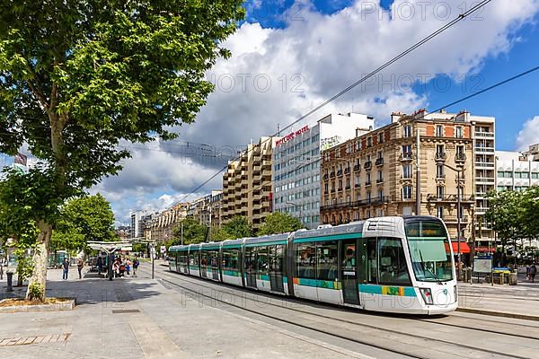 Modern tramway Alstom Citadis 402 line T3a at Porte de Versailles stop Public transport Transport in Paris