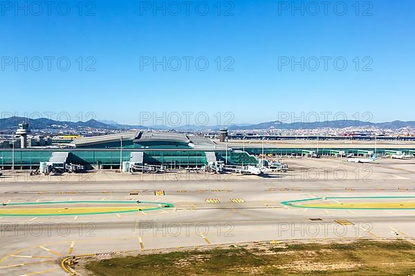 Aerial view Terminal 1 of Barcelona Airport