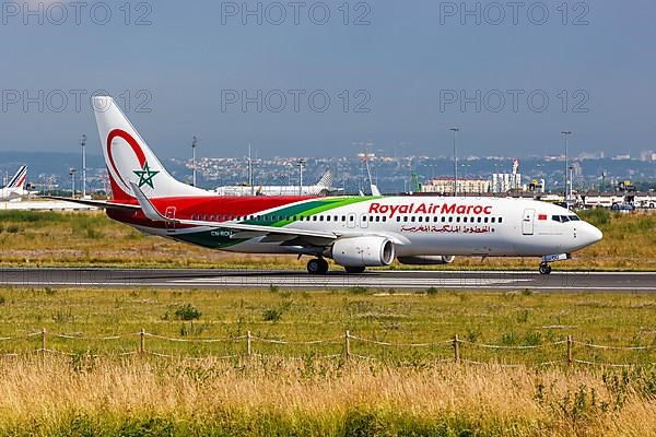 A Royal Air Maroc Boeing 737-800 aircraft with registration CN-ROU at Paris Orly Airport