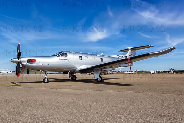 A private Pilatus PC-12 aircraft with registration D-FKJM at Stuttgart Airport