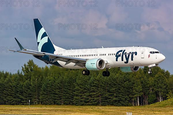 A Flyr Boeing 737 MAX 8 aircraft with registration LN-FGI at Oslo Gardermoen Airport