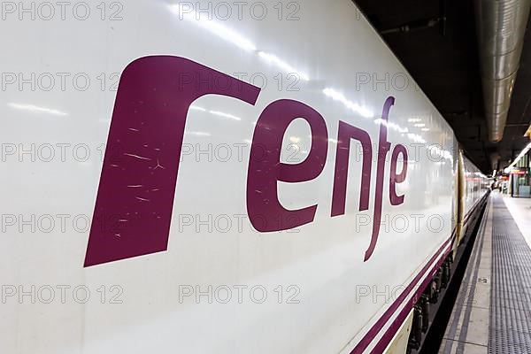 RENFE logo on a train at Barcelona Sants station