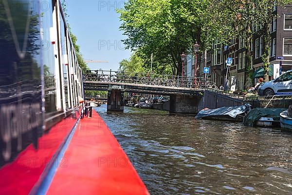 Window of a tourist boat in the canals