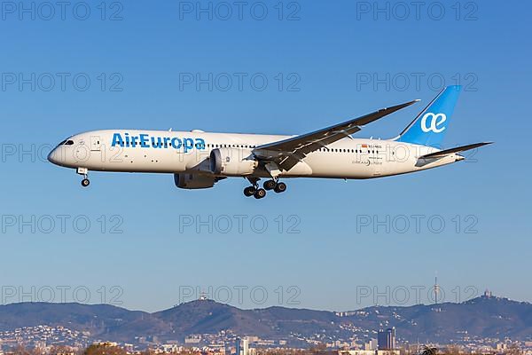 A Boeing 787-9 Dreamliner aircraft of Air Europa with registration EC-NGS lands at Barcelona Airport