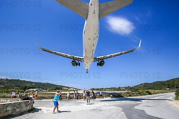 A Germania Airbus aircraft lands at Skiathos Airport