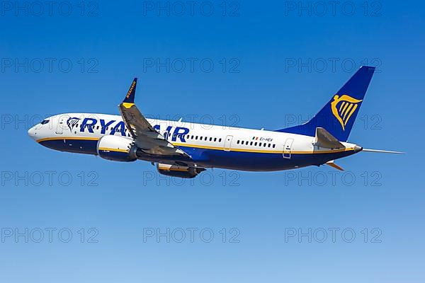 A Ryanair Boeing 737-8-200 MAX aircraft with registration EI-HEV at Bergamo Orio Al Serio Airport