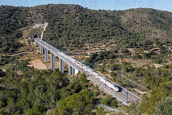 Talgo 250 high-speed train of RENFE on the line Madrid