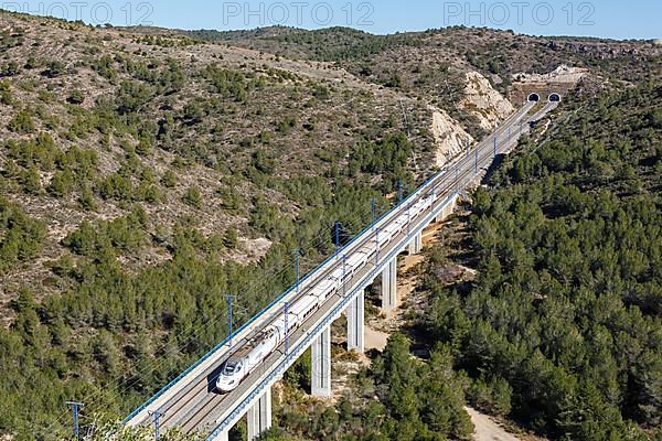 Talgo 250 high-speed train of RENFE on the line Madrid