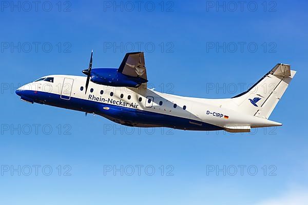 A Fairchild Dornier 328 aircraft of Rhein-Neckar Air with registration D-CIRP takes off from Tegel Airport in Berlin