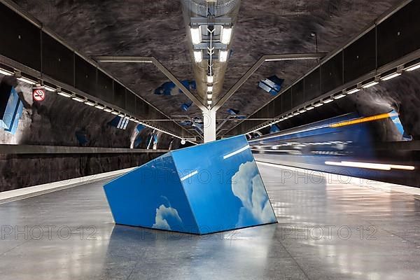 Artfully designed metro tunnelbana underground station stop Solna Strand in Stockholm