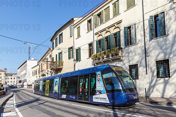 Tram on rubber wheels Tram Tranvia di Padova of the Translohr type in Padua