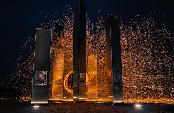 Circling steel wool at the memorial