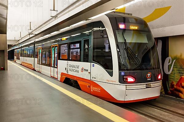 Modern Vossloh Citylink light rail system at the Mercado stop of the Tram Alacant tram public transport public transport transport transport in Alicante