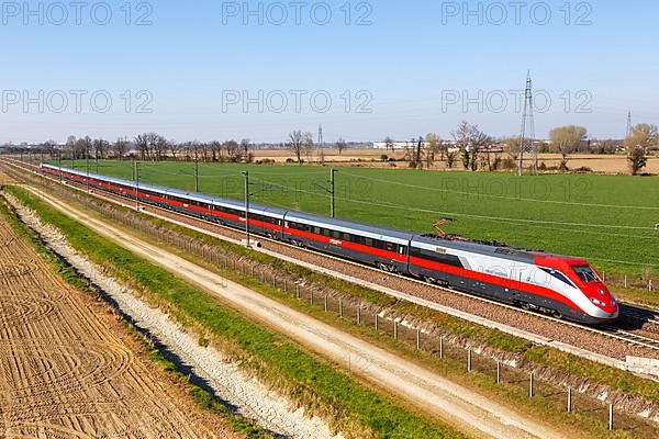 Frecciarossa FS ETR 500 high-speed train of Trenitalia on the Milan