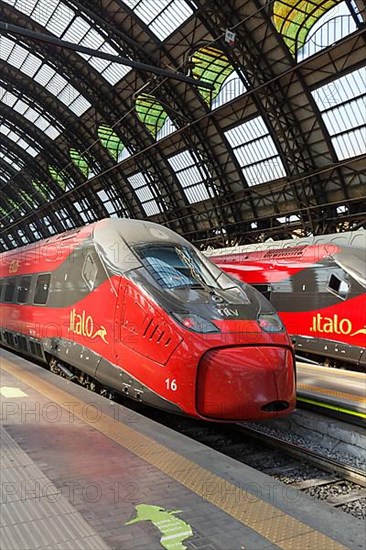 Italo ETR 675 Pendolino high speed trains of Nuovo Trasporto Viaggiatori NTV at Milano Centrale station in Milan