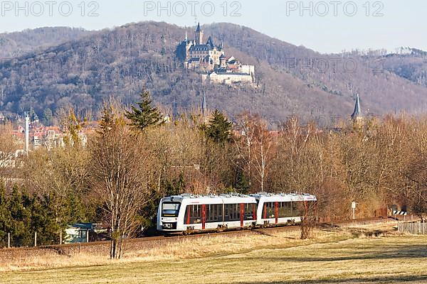 Regional train Regional train of Abellio of the type Alstom Coradia LINT near Wernigerode