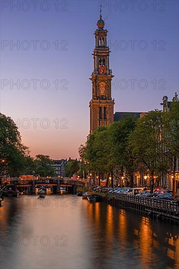 Church on the canals at blue hour