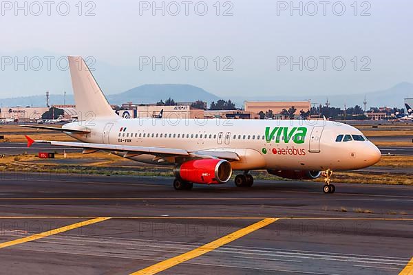An Airbus A320 aircraft of Viva Aerobus with registration number XA-VAM at Mexico City Airport
