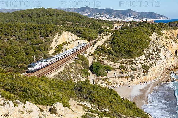Talgo train of RENFE near Sitges