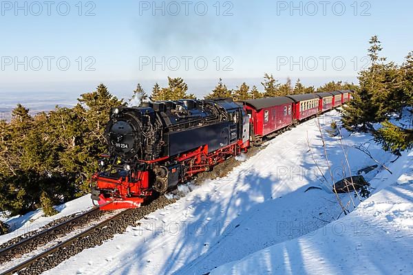 Steam train of the Brockenbahn railway Steam railway on the Brocken