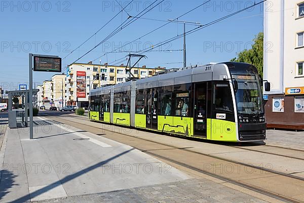 Landsberg an der Warthe tram Pesa Twist tram at the Katedra stop Public transport in Gorzow Wielkopolski